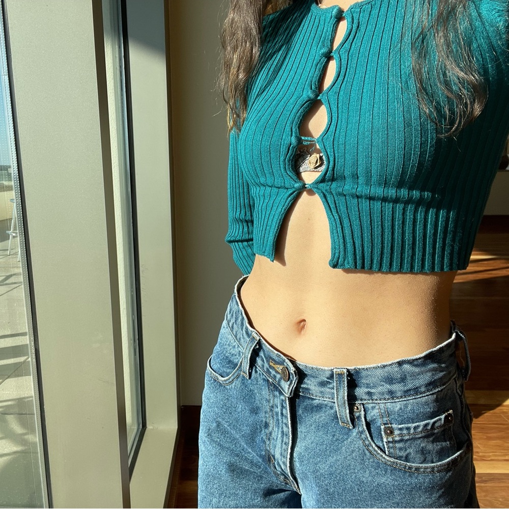 Urban Outfitters Turquoise Keyhole Crop Top